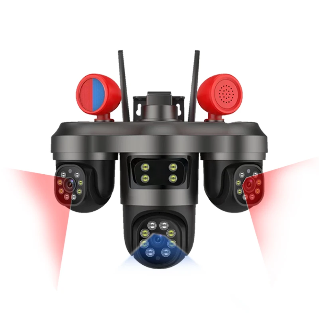 دوربین سیمکارتی ۳ لنز IPC-V380-LX-CD36CF رزولوشن 15 مگا پیکسل(هر سه لنز موتوردار دار و قابلیت چرخش از داخل برنامه می باشد) آژیر دار