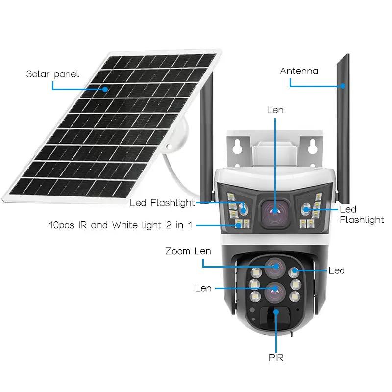 دوربین اسپیددام خورشیدی V380 مدل P10 با سه لنز (سفید) 10X زوم اپتیکال