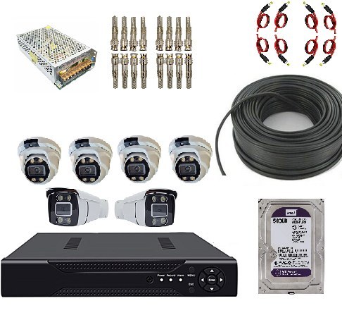 پکیج کامل دوربین مداربسته 5 مگاپیکسل 6 عددی دید در شب رنگی