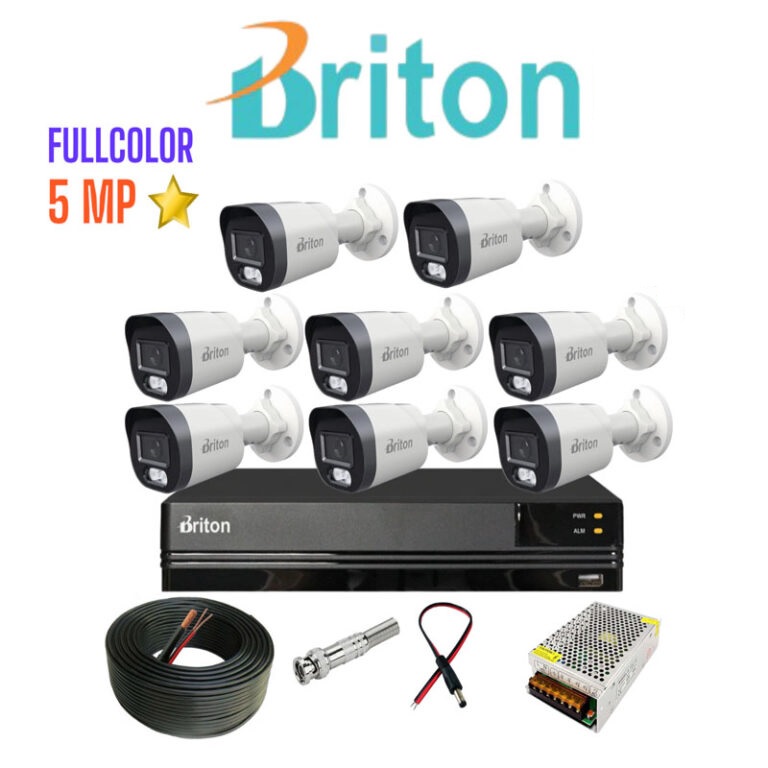 پکیج ۸ عددی دوربین مداربسته برایتون ۵ مگاپیکسل فول کالر مدل UVC522B49M1-C