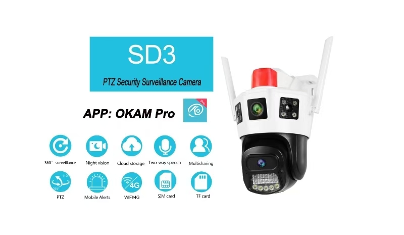دوربین مداربسته سیمکارتی دو لنز SD3-4G با کیفیت 8 مگاپیکسل و دید در شب رنگی سازگار با تمامی اپراتورهای کشور با سرعت بالا O-KAM-PRO (سفید) سرور داخلی