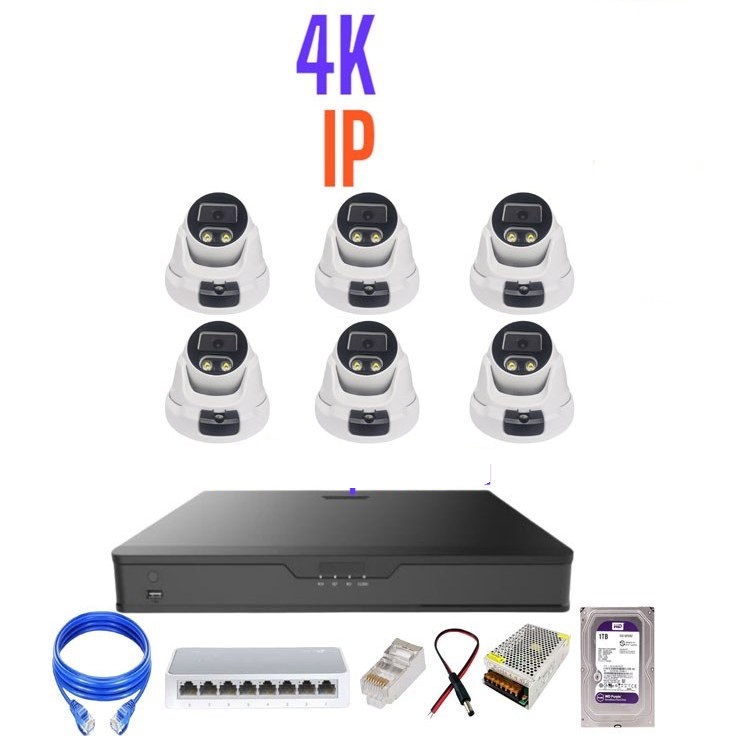 پک کامل 6 عددی دوربین مداربسته تحت شبکه 4K – IP دید شب رنگی و پلاک خوان مدل D4430-DLMP(توجه:جنس بدنه تمامی دوربین ها فلزی هستند و پلاستیکی یا اصطلاحا فایبر نیستند در صورت انتخاب دوربین های فایبر مبلغ بسیار پایین تر خواهد بود)
